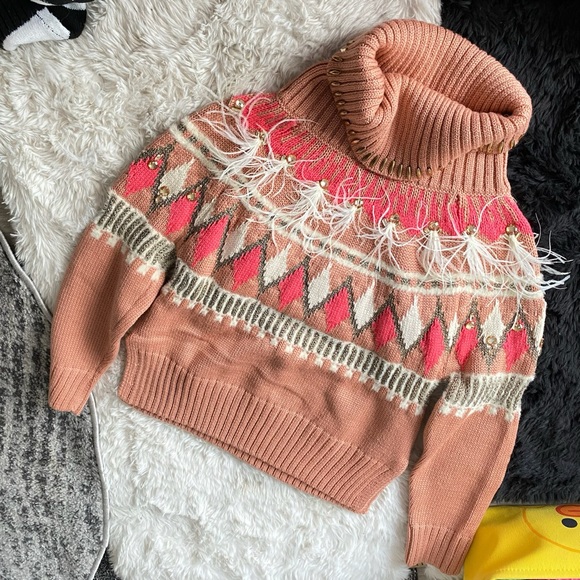 TWINSET Pullover Sweater With Embroidery and Pink Feathers Size XS New - Picture 3 of 16